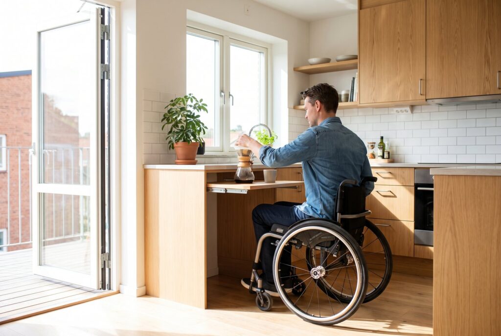 Barrierefreie Küche mit unterfahrbarer Arbeitsplatte